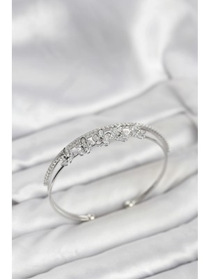 Alvo Store Buğz Çiçek Model Pirinç Gümüş Renk Kadın Bileklik