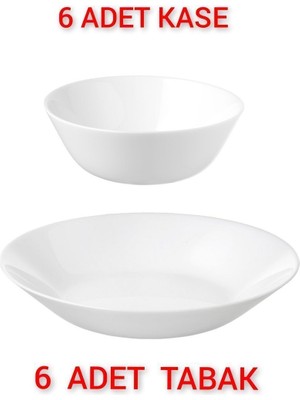 PremiumPort 6'lı Cam Yemek Tabağı ve Kase Seti 20CM ve 15CM, Şık ve Dayanıklı