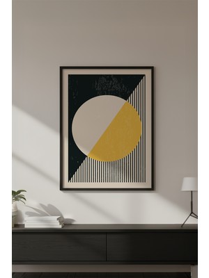 Huhuli Ahşap Siyah Çerçeveli Soyut Geometrik Desenli Tablo HUHU607