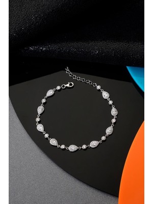 INNUENDO JEWELRY 925 Ayar Gümüş Beyaz Damla Sıralı Taşlı Bileklik