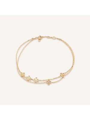 Aja Luneva Çiçek Figürlü Çok Taşlı Çift Zincir Altın Bileklik