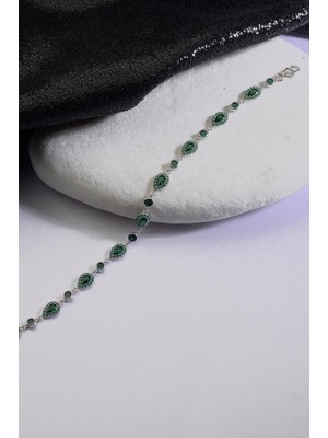 INNUENDO JEWELRY 925 Ayar Gümüş Damla Sıralı Yeşil Taşlı Bileklik