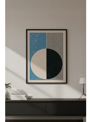 Huhuli Ahşap Siyah Çerçeveli Soyut Geometrik Desenli Tablo HUHU608