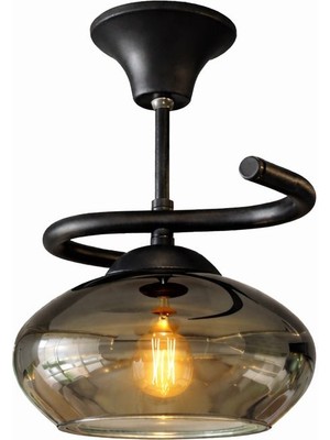 Kuzenler Modern Siyah Kasa Tekli Basık Füme Cam Avize