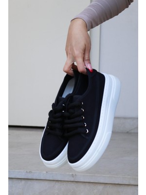 BeBeQ Guido Siyah Keten Kadın Spor Ayakkabı