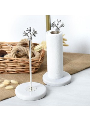 PremiumPort Şık Mermer Desenli Gümüş Renkli Kağıt ve Peçetelik Çok Amaçlı Düzenleyici