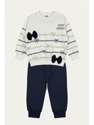 Messinho Kız Çocuk Fiyonklu %100 Pamuk 2'li Takım – Sweatshirt & Eşofman Altı