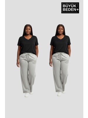 Superlife Kadın Büyük Beden Paça Reçme Ince Eşofman Altı 2’li Set – Rahat Kalıp SPR26BEAK952+2