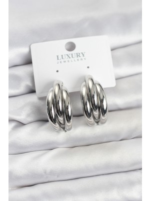 Calperia Gümüş Renk Pirinç Yarım Halka Model Kadın Küpe - Lisinya