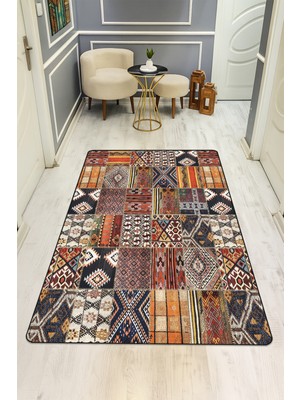 Dolce Mariee Etnik Desenli Dijital Baskı Kaymaz Taban Halı H0844