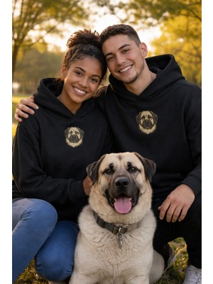 Muhtar Store Sevgililer Günü Özel Kangal Figürlü Unisex Siyah Hoodie – Güçlü Bağlar Için Patili Aşk Temalı Kapüşonlu Sweatshirt