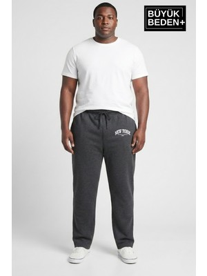 Superlife Erkek Büyük Beden New York Baskılı Rahat Kesim Paça Reçme Ince  Eşofman Altı SPR26EA952-5