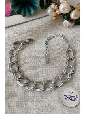 Taktak Gümüş Renk Samanyolu Zincir Çelik Bileklik