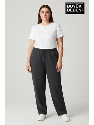 Superlife Kadın Büyük Beden Rahat Kesim Paça Reçme Ar Baskılı Ince Eşofman Altı SPR26EAK952-1