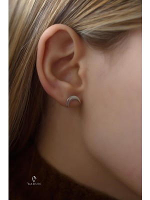 By Barun Silver Mini Ay Yıldız Hilal Yarım Ay 925 Ayar Gümüş Küpe