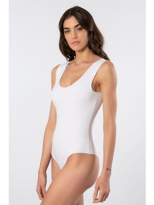 Doreanse Türen Kadın Lazer Kesim Pamuklu Çıtçıtlı Body 905/Beyaz