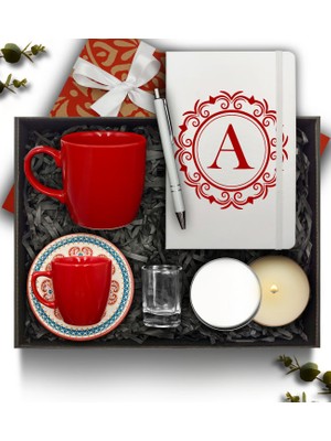 As Gift Kişiye Özel Beyaz Defter & Kupa & Fincan & Mum & Kalem & Kahve Yanı Cam Su Bardağı Hediye Seti