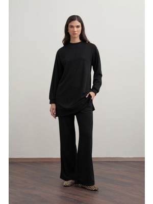 ALLDAY Siyah-Fitilli Dökümlü Pantolonlu Takım