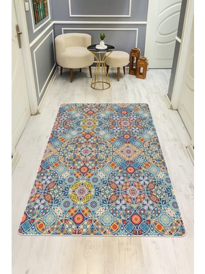 Dolce Mariee Etnik Desenli Etnik Desenli Dijital Baskı Kaymaz Taban Halı H0132