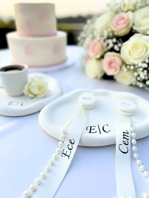 Sıcak Atölye Nişan Tepsisi Seti - El Yapımı Beton - 7 Parça - Isme Özel | Meryc Studio