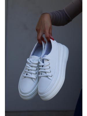 BeBeQ Guido Beyaz Keten Kadın Spor Ayakkabı