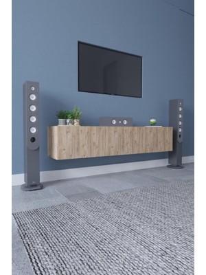 Kzy Mobilya Best Duvara Monte Tv Ünitesi - Tv Sehpası Düşer Kapaklı Tv Ünitesi Televizyon Sehpası-Meşe