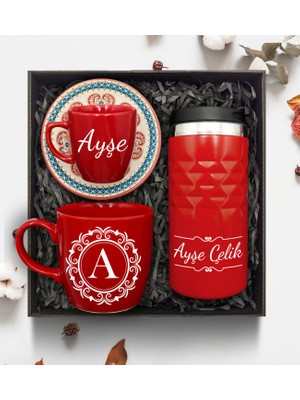 As Gift Kişiye Özel 300 ml Kristal Termos & Fincan & Kupa Hediye Seti
