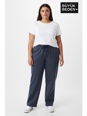 Superlife Kadın Büyük Beden Rahat Kesim Paça Reçme Ar Baskılı Ince Eşofman Altı SPR26EAK952-1