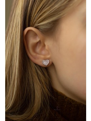 By Barun Kalp Küpe Beyaz Yuvarlak Beyaz Taşlı 925 Ayar Gümüş Küpe