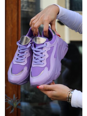 BeBeQ Camalia Lila KumAaş detaylı Bağcıklı  Günlük Kadın Sneaker Spor Ayakkabı