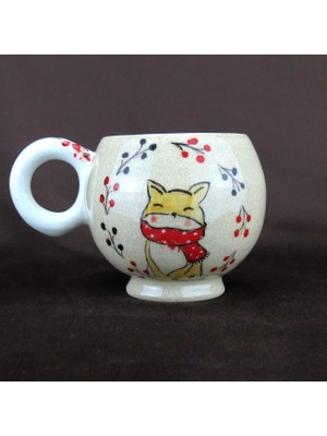 Yılbaşı Temalı Tilki Desenli Fincan & Tabak Seti - El Yapımı Seramik