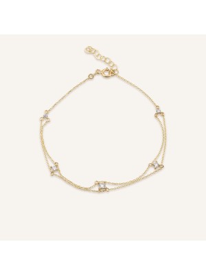 Aja Tail Stone Çok Taşlı Çift Zincir Altın Bileklik