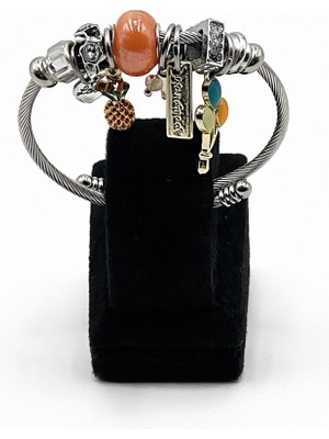 Pangu Balon ve Ananas Detaylı Altın Renk Çelik Charm Bileklik