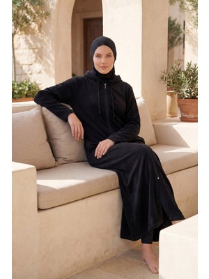 Marina Fermuarlı Havlu Pareo Siyah P2601-2