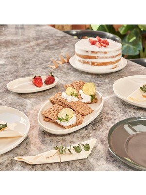 PremiumPort Modern 2'li Krem 30 cm Büyük Boy Kayık Sunum ve Servis Tabağı Seti