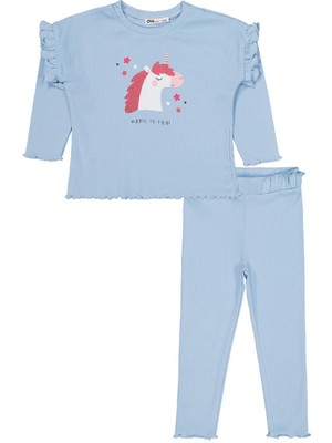 Civil Girls Unicorn Baskılı 2-5 Yaş Takım - Mavi 3-4 Yaş