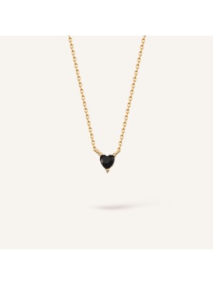 Aja Plum Black Heart Small Kalp Kesim Yakut Rengi Taşlı Altın Kolye