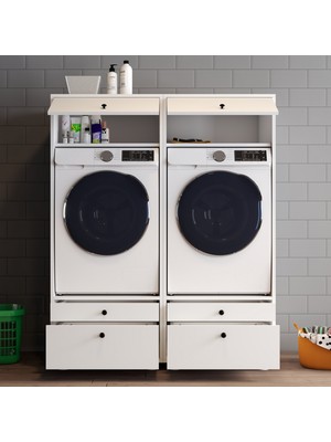 Alfimo Mobilya Lotus 4 Çekmeceli Makine Dolabı Çok Amaçlı Dolap Banyo Dolabı 2 Li