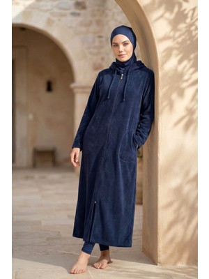 Marina Fermuarlı Havlu Pareo Lacivert P2601-1