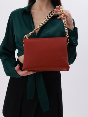 Nuance Kadın Gerçek Deri Omuz Çantası – Altın Renk Aksesuar Detaylı