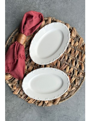 PremiumPort Lianna 2'li Porselen Kahvaltılık Kayık Tabak Seti, 20 cm