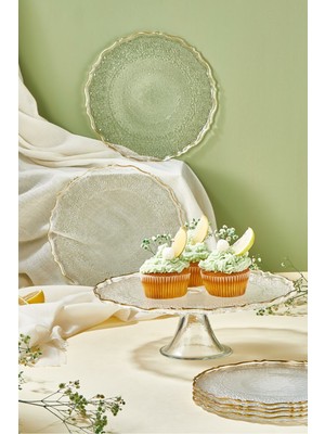 PremiumPort 7 Parça Göbekli Pasta ve Tatlı Sunum Tabağı Seti