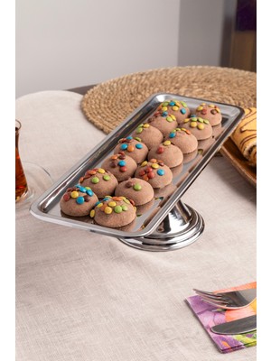 PremiumPort Lüx Gümüş Ayaklı Dikdörtgen Kek ve Tatlı Sunum Standı