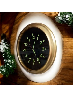 Bahat Fosforlu Karanlıkta Parlayan 3D Ahşap Rakamlı Gold Eskitme Duvar Saati 36 cm