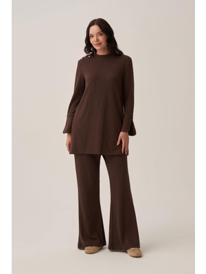 ALLDAY Kahve-Pilise Detaylı Pantolonlu Takım