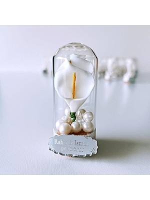 MEKECE Nikah Şekeri Hediyeliği (50 Adet) Beyaz İncili Gala Çiçekli Ters Fanus Şişe NKS-151