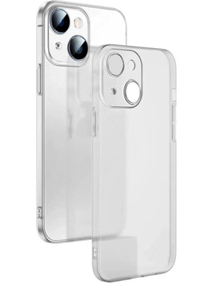 Butik Ally iPhone 14 6.1inch Frosted Glass Şeffaf Kamera Korumalı KILIF-(5775)