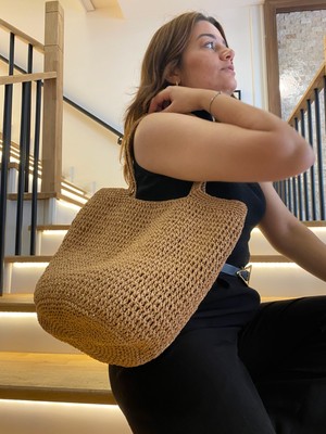 Rabika Hasır Sepet Çanta Büyük Boy Kadın El / Omuz Çantası Sürdürülebilir Özelliklerle