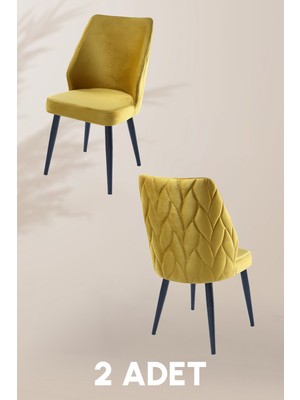 MyMassa Puffy Sandalye - Babyface Sarı - Metal Siyah Ayak (2 Adet) - Salon Sandalyesi / Mutfak Sandalyesi