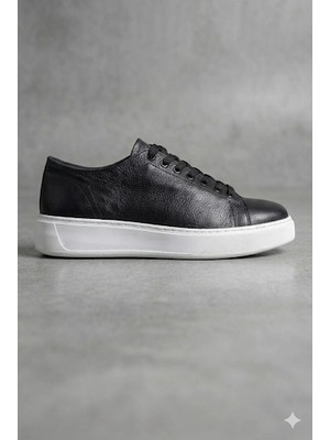 Marcomen Erkek Günlük Eva Taban Deri Snakers Casual Ayakkabı- Siyah Beyaz
